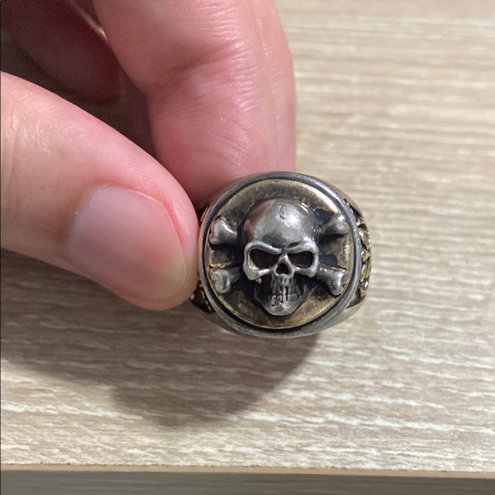 Vintage Affliction Skull and Bones Ring .925 Sterling Silver & Gold Tone